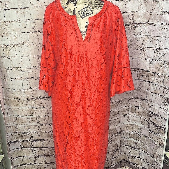 Jessica Howard Red/Orange Lace Shift Dress Women’s 14W - Picture 3 of 13
